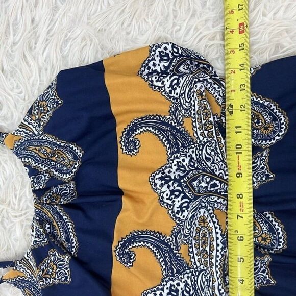 Magic Womens Yellow & Blue Paisley Boho Summer Maxi Dress Spaghetti Straps Large - Picture 5 of 12